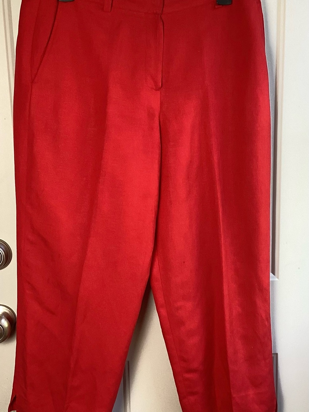 Larry Levine Bold Red High-Rise Trousers linen blend